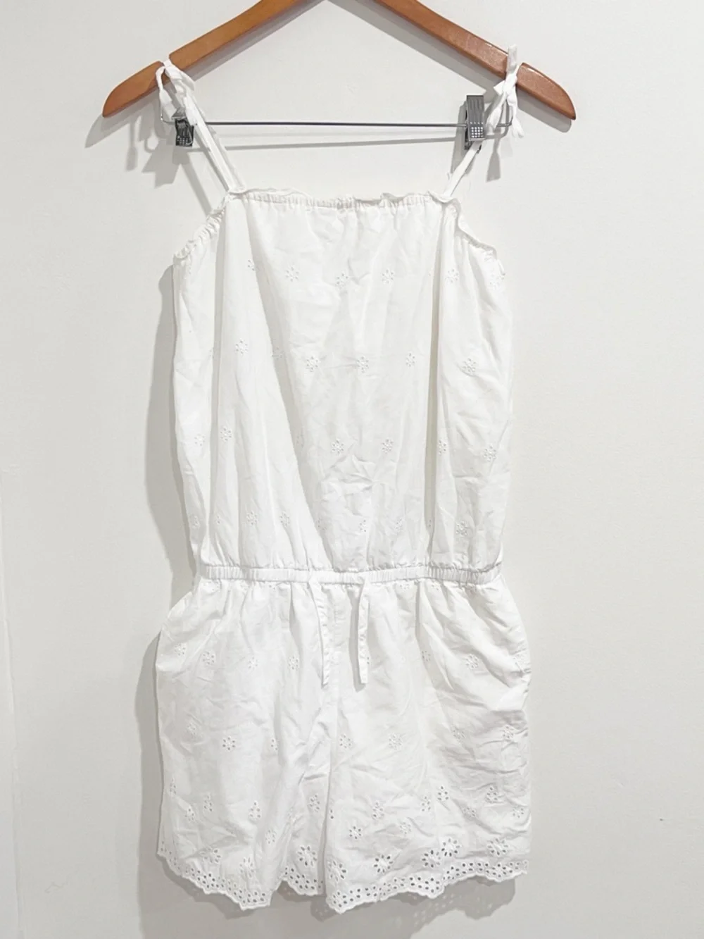 EUC GAP Girls' Cotton Ruffle Eyelet Tank Romper in Optic White